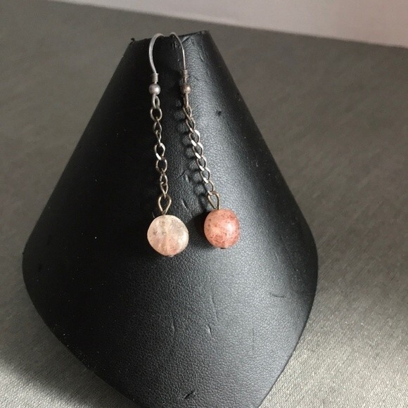 Vintage Handmade Sunstone Sterling Silver Fish Hook Dangle Earrings - Picture 2 of 7